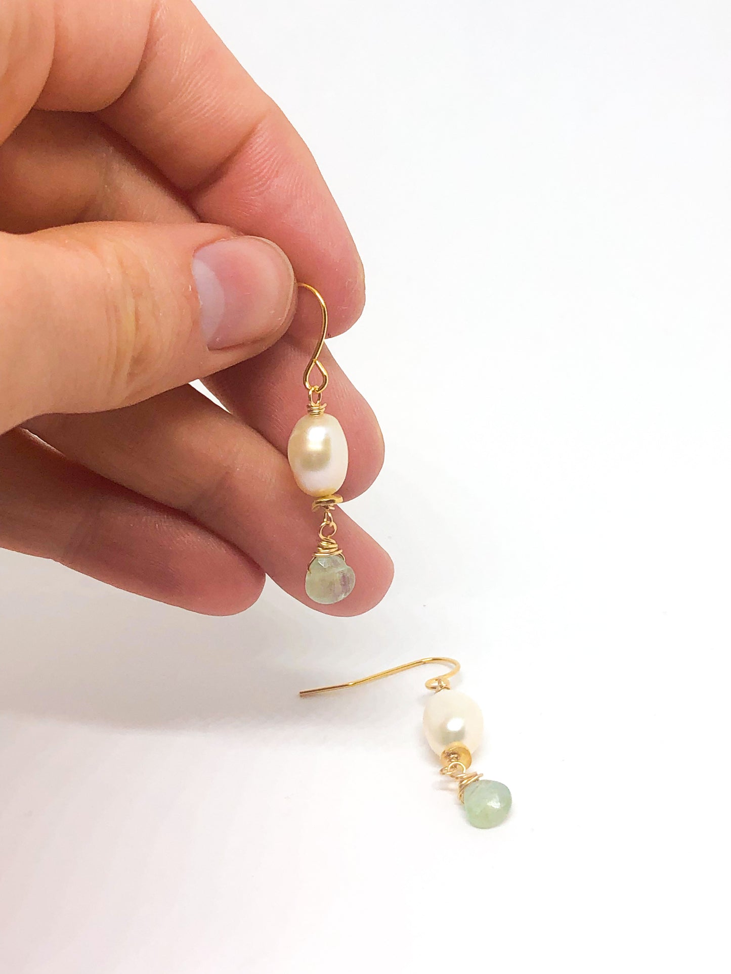 Pearl and aquamarine earrings in gold or silver