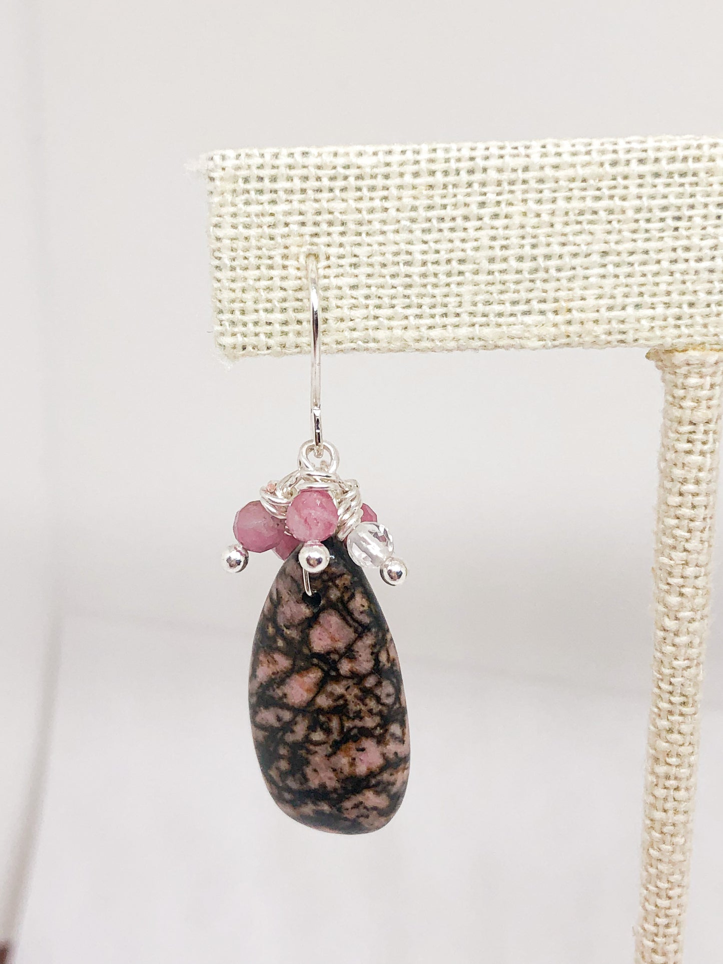 Iodanite and tourmaline gemstone earrings