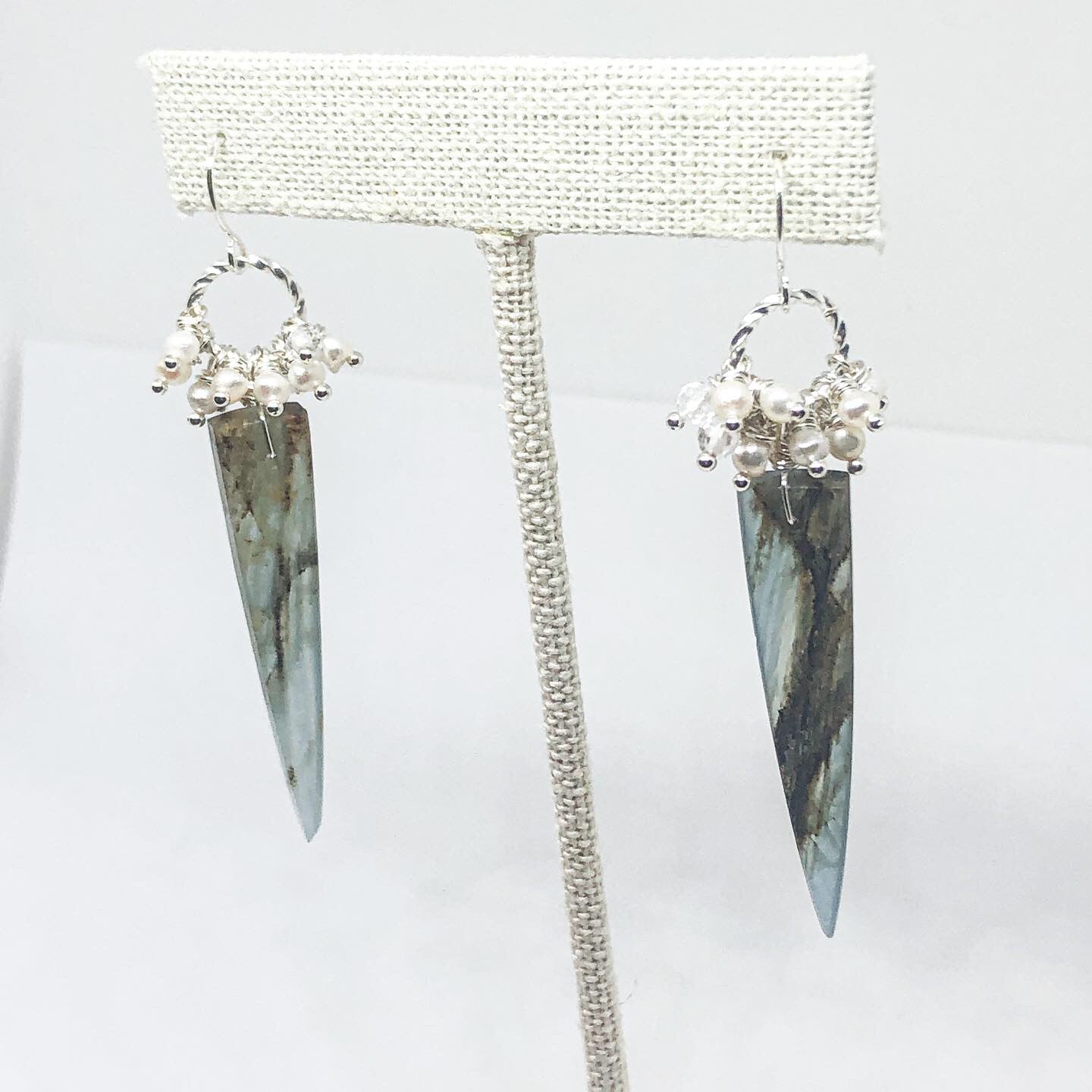Calcite and pearl gemstone earrings
