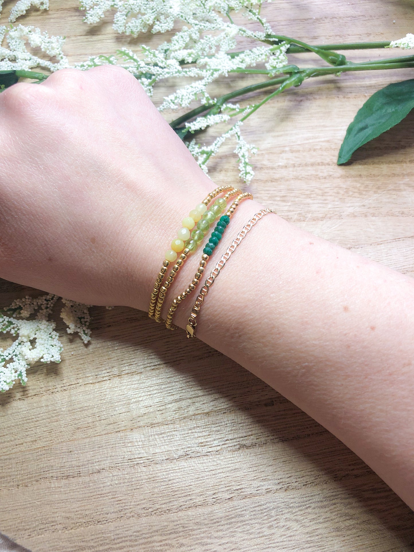 August birthstone bracelets stretchy and perfect - Peridot