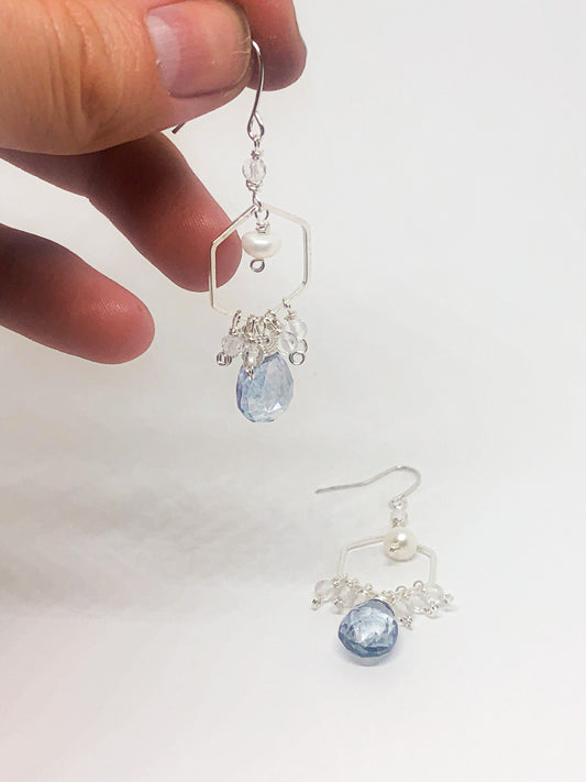 Scapolite and quartz dangle earrings