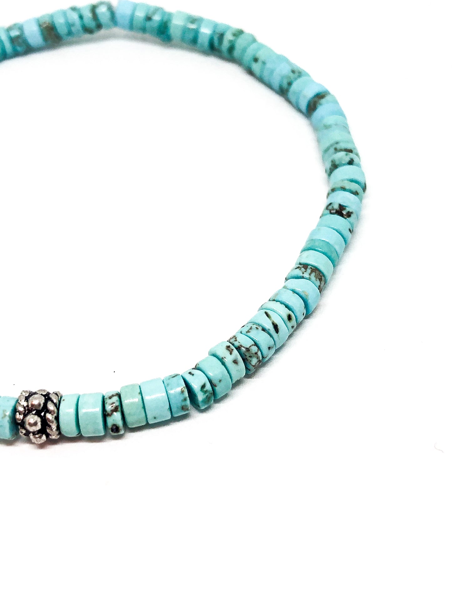 Chinese turquoise beaded bracelet with silver accent