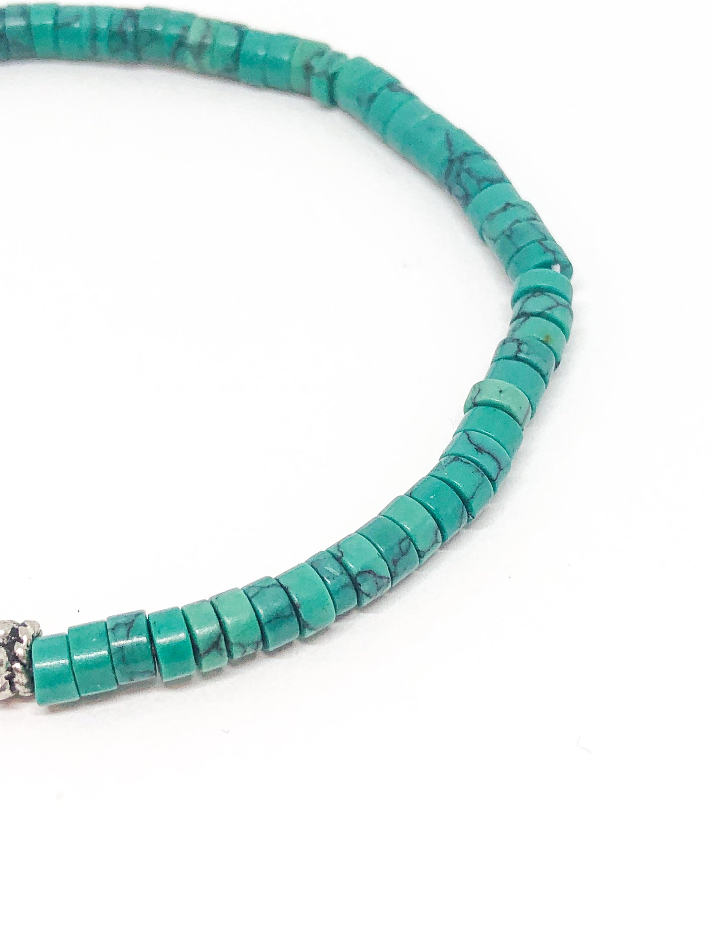 Malachite green beaded bracelet with silver accent