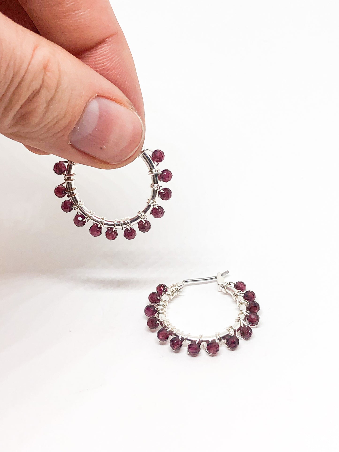 Garnet hoop earrings
