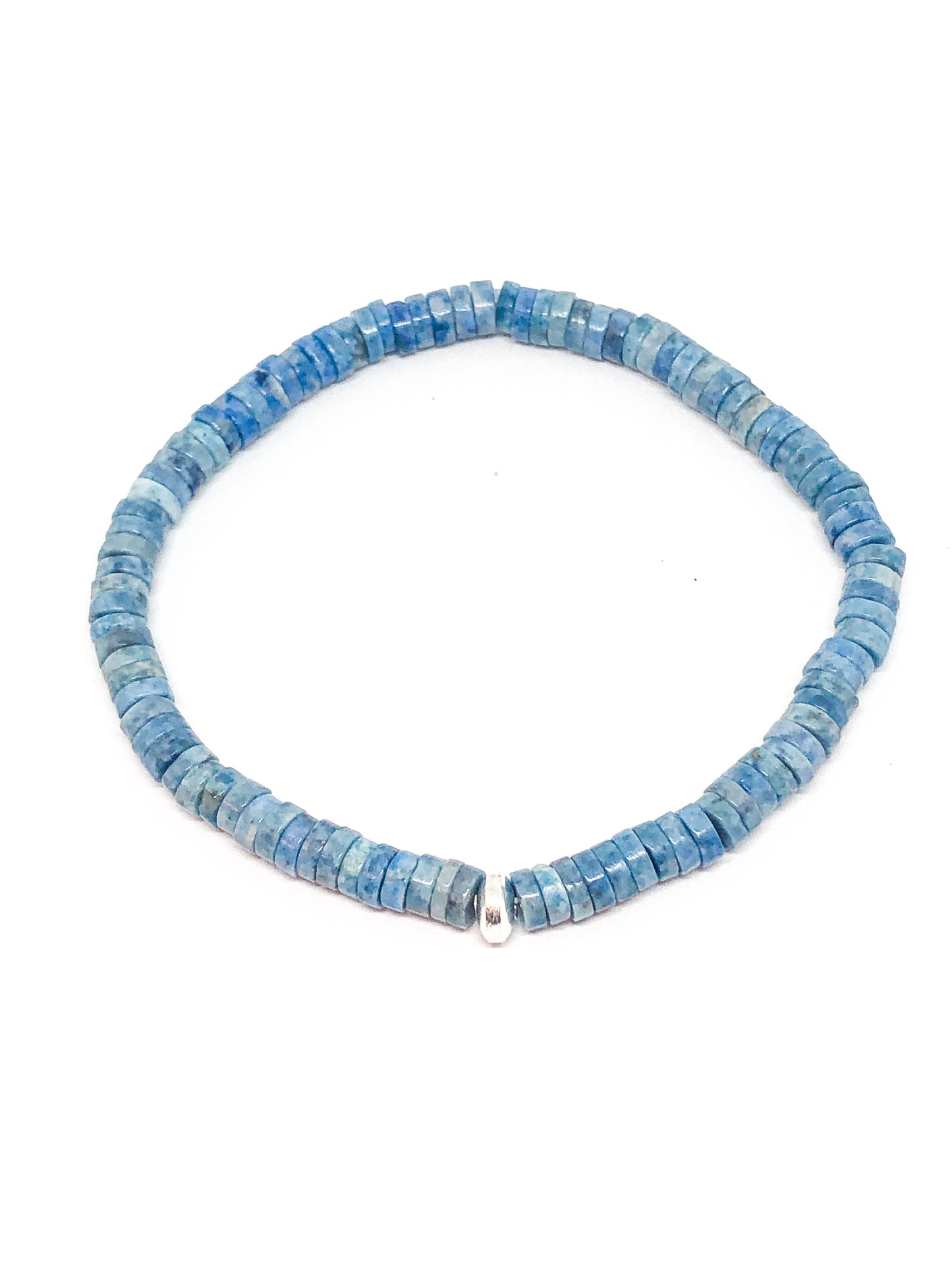 Blue apatite beaded bracelet with silver accent