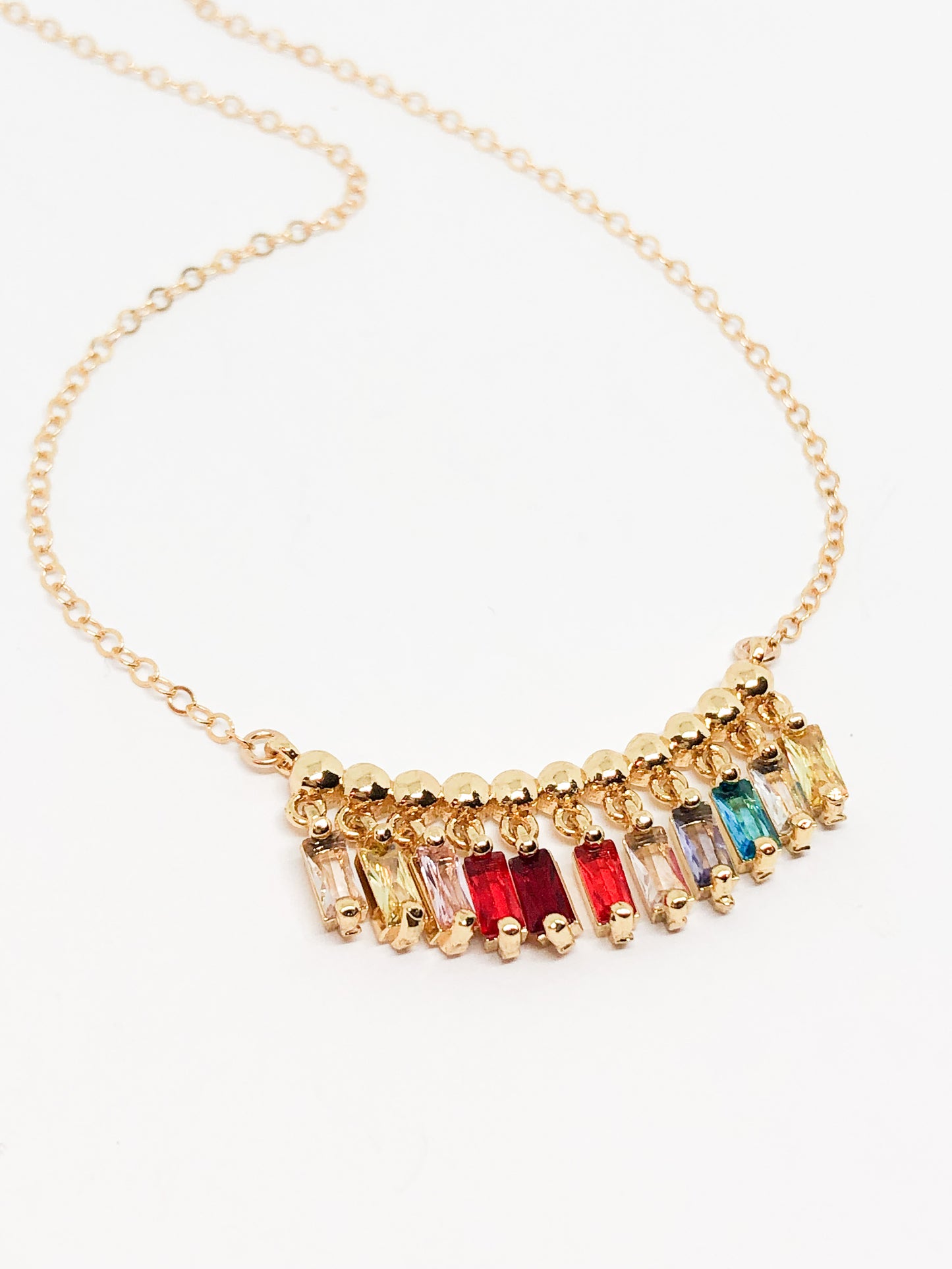 Rainbow necklace with rhinestone dangles