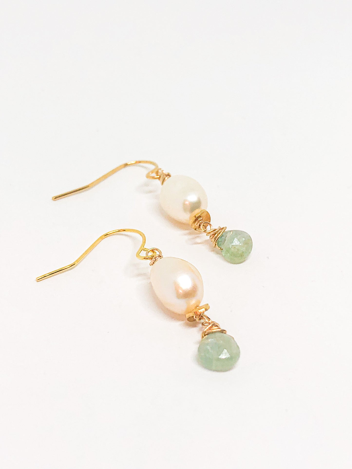 Pearl and aquamarine earrings in gold or silver