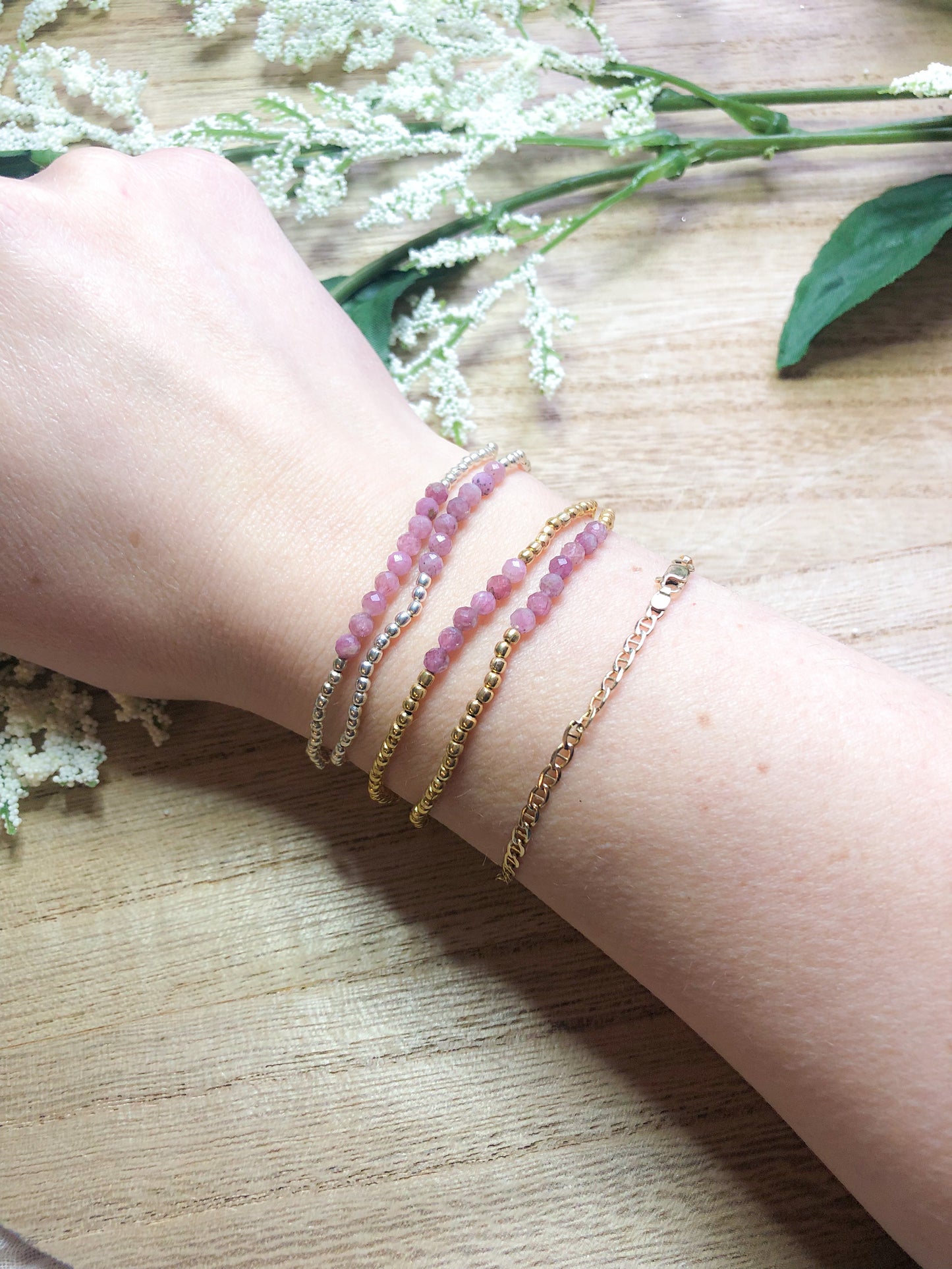 October birthstone bracelets stretchy and perfect - Tourmaline, Opal