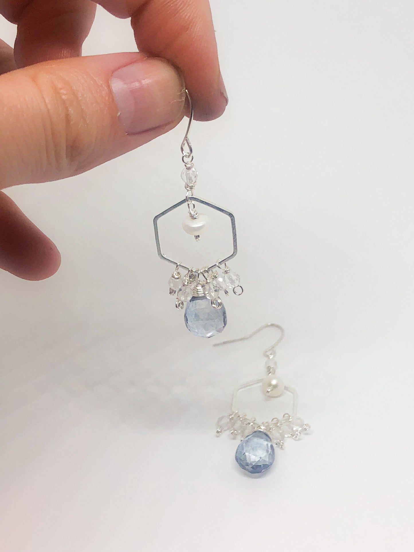 Scapolite and quartz dangle earrings
