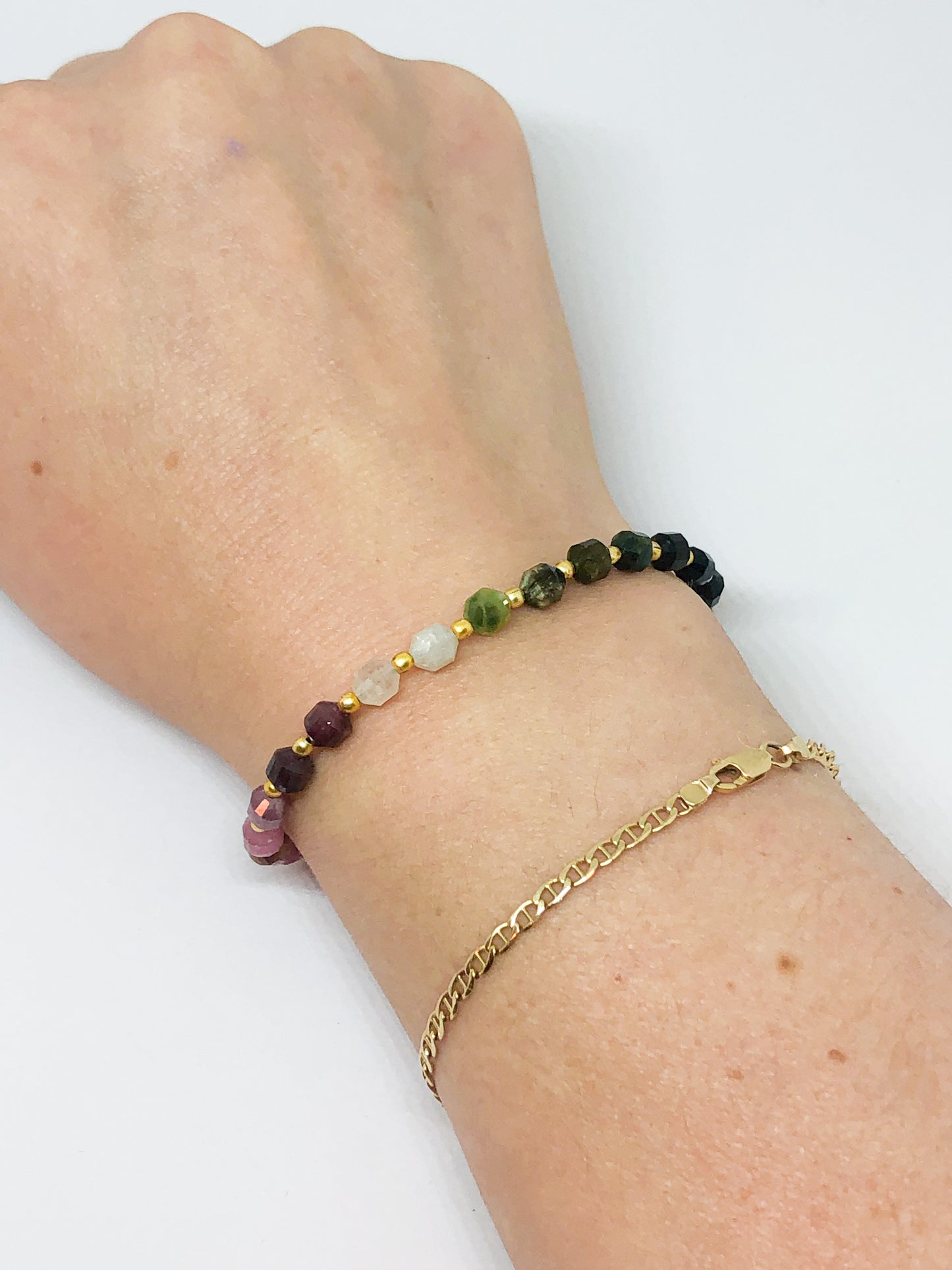 Tourmaline gemstone bead bracelet in gold or silver