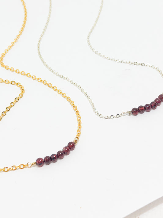 January birthstone necklace in gold or silver - Garnet