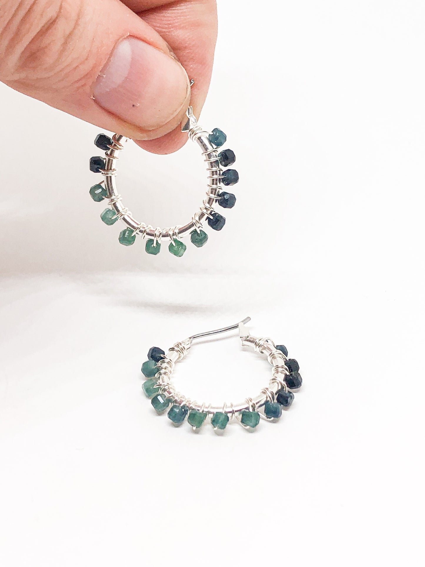Blue tourmaline hoop earrings
