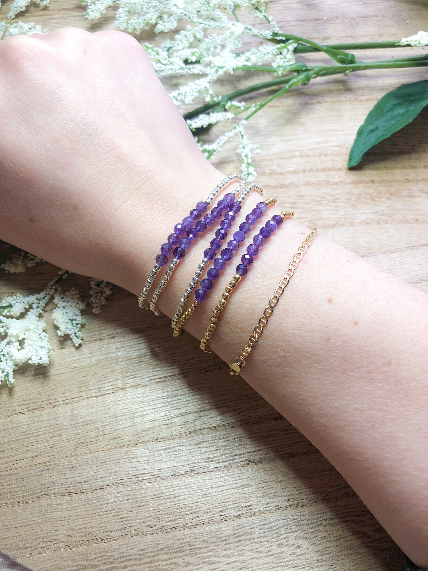 February birthstone bracelets stretchy and perfect - Amethyst