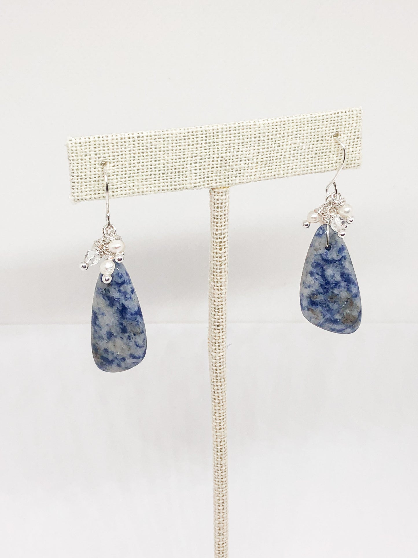 Sodalite and pearl gemstone earrings