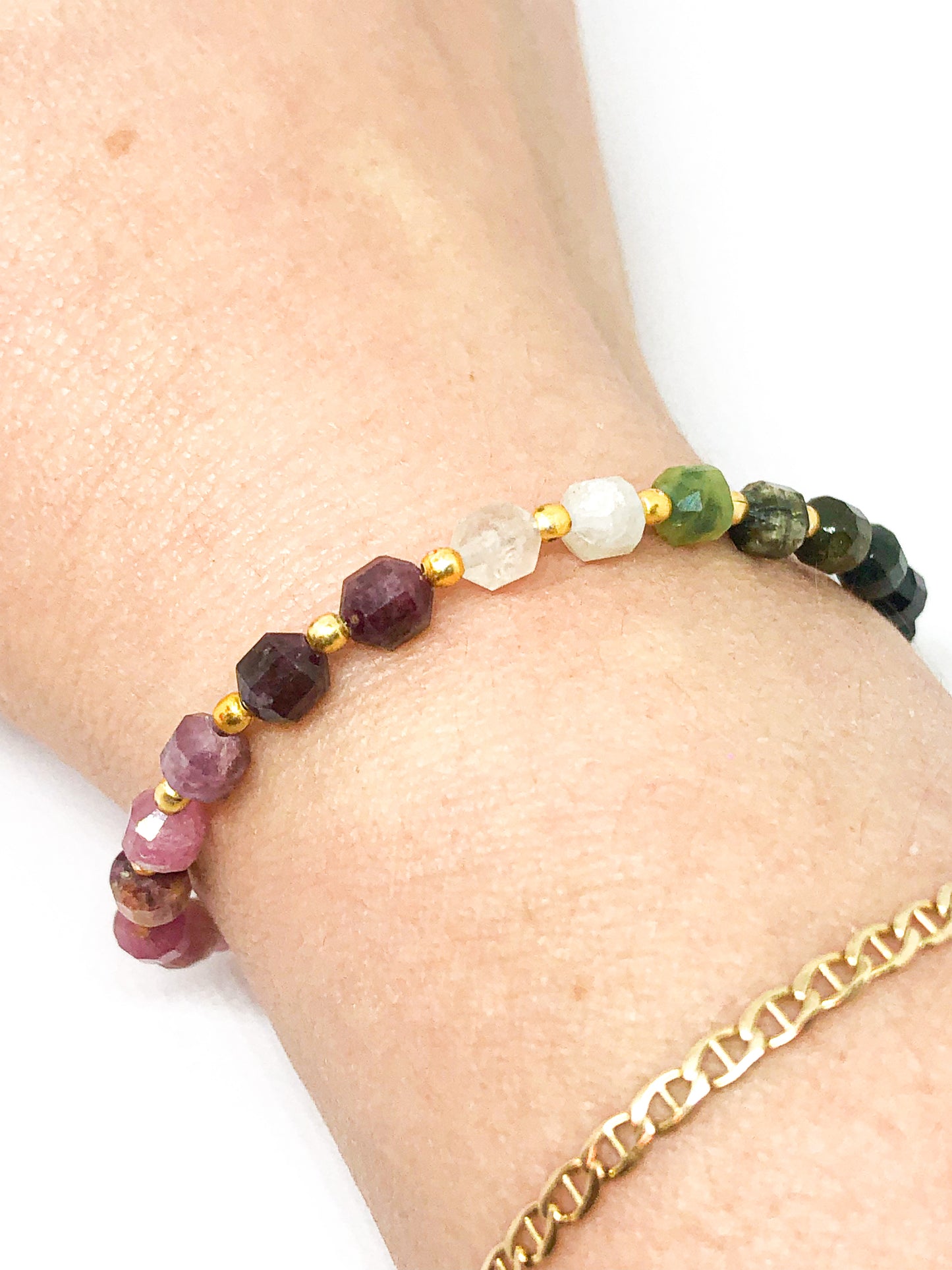 Tourmaline gemstone bead bracelet in gold or silver
