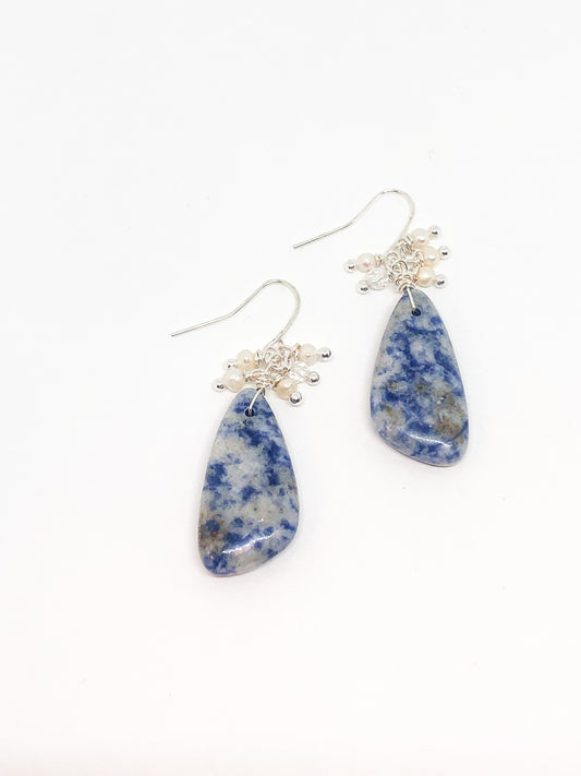 Sodalite and pearl gemstone earrings