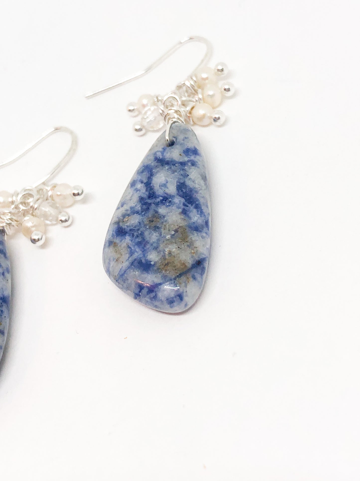 Sodalite and pearl gemstone earrings