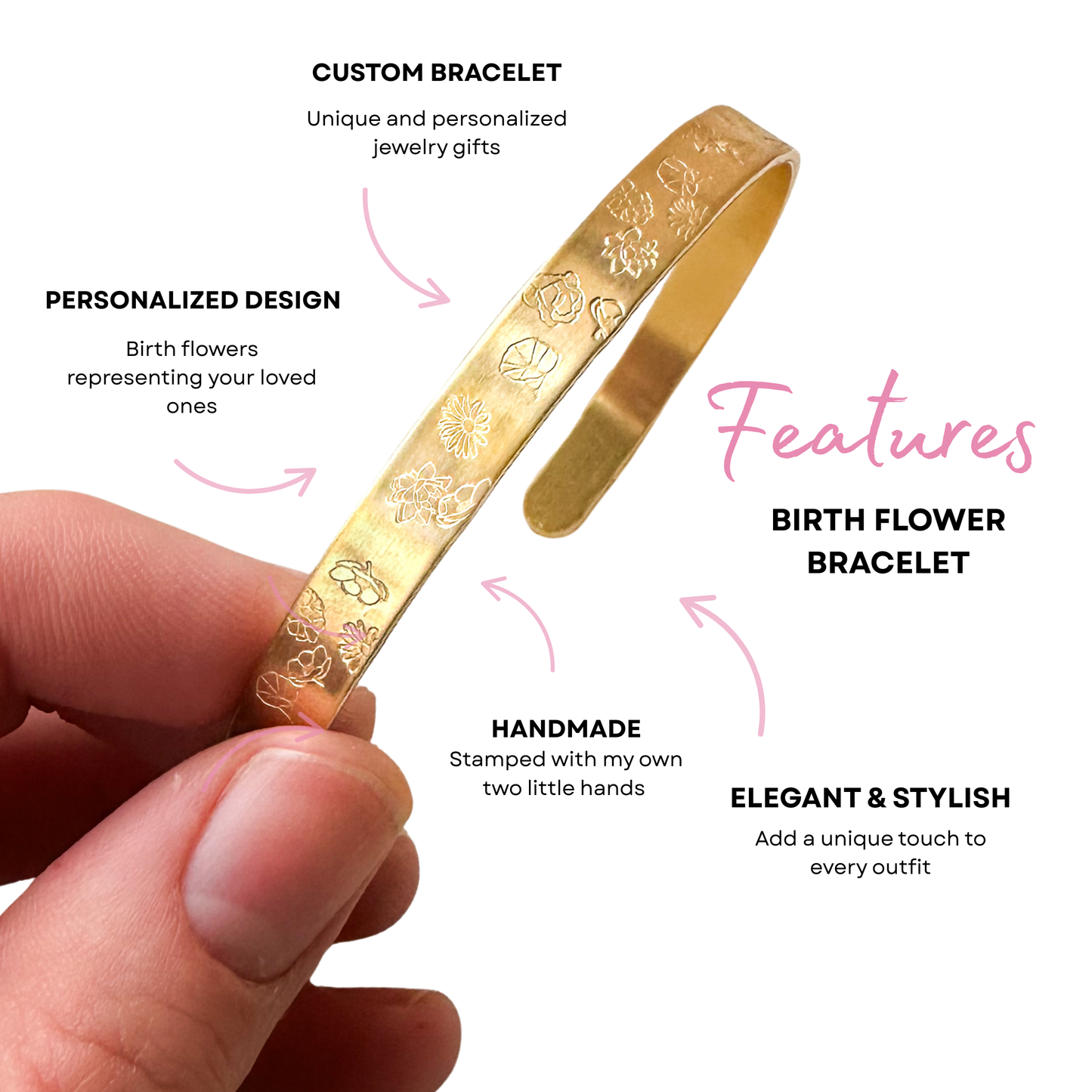 Family birth flower cuff