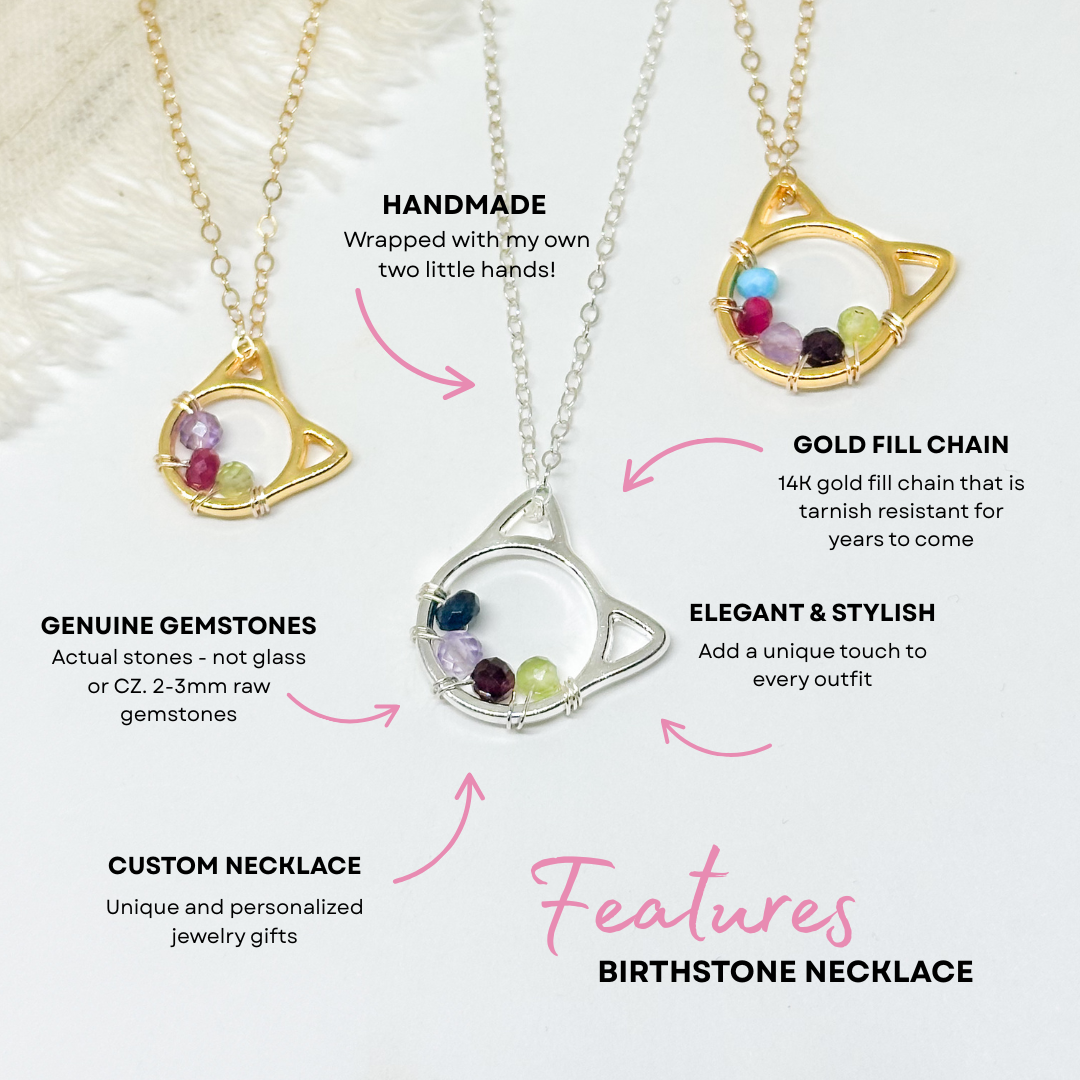 Cat family birthstone necklace