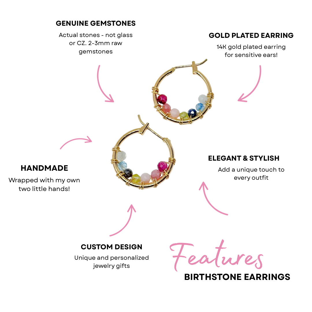 Custom birthstone earrings - silver/gold hoops!