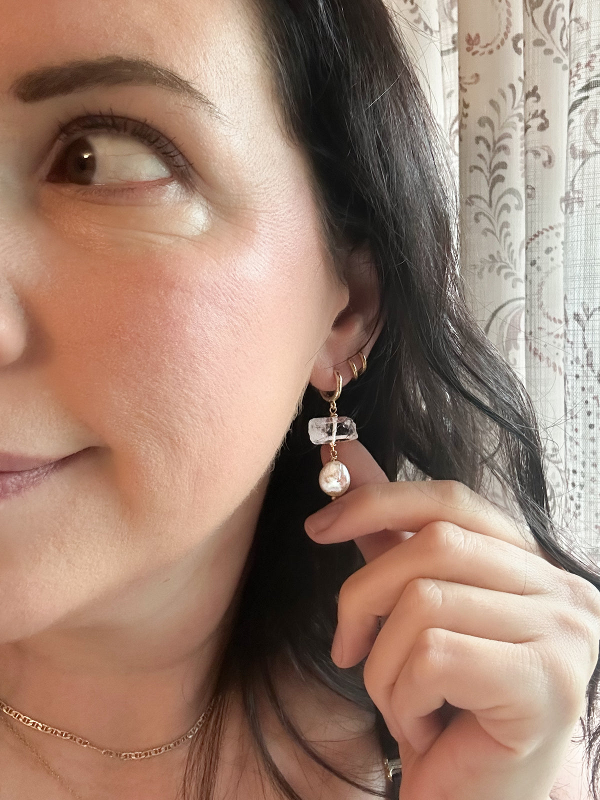 Crystal and pearl huggie earrings
