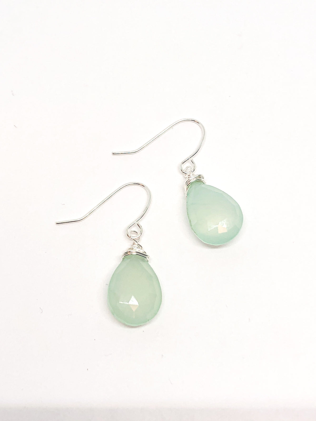 Chalcedony mint green teardrop earrings