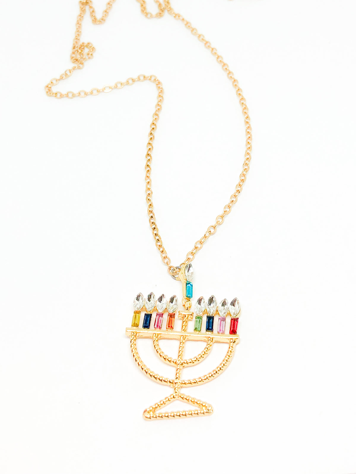 Fancy Rainbow Menorah Necklace
