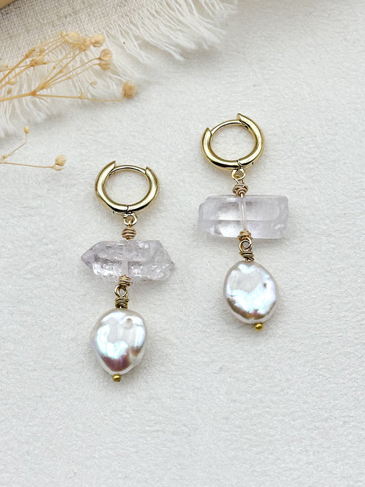 Crystal and pearl huggie earrings