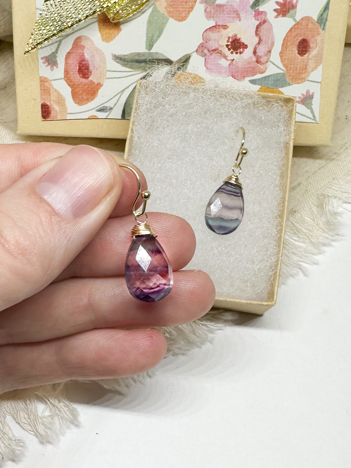 Purple fluorite teardrop earrings