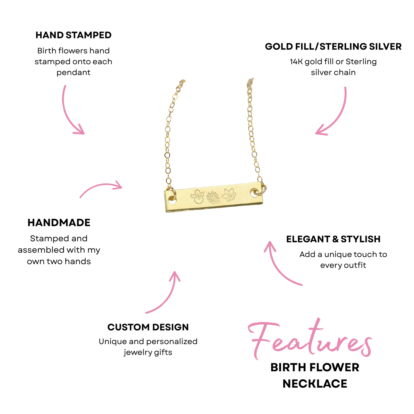 Family birth flower bar necklace