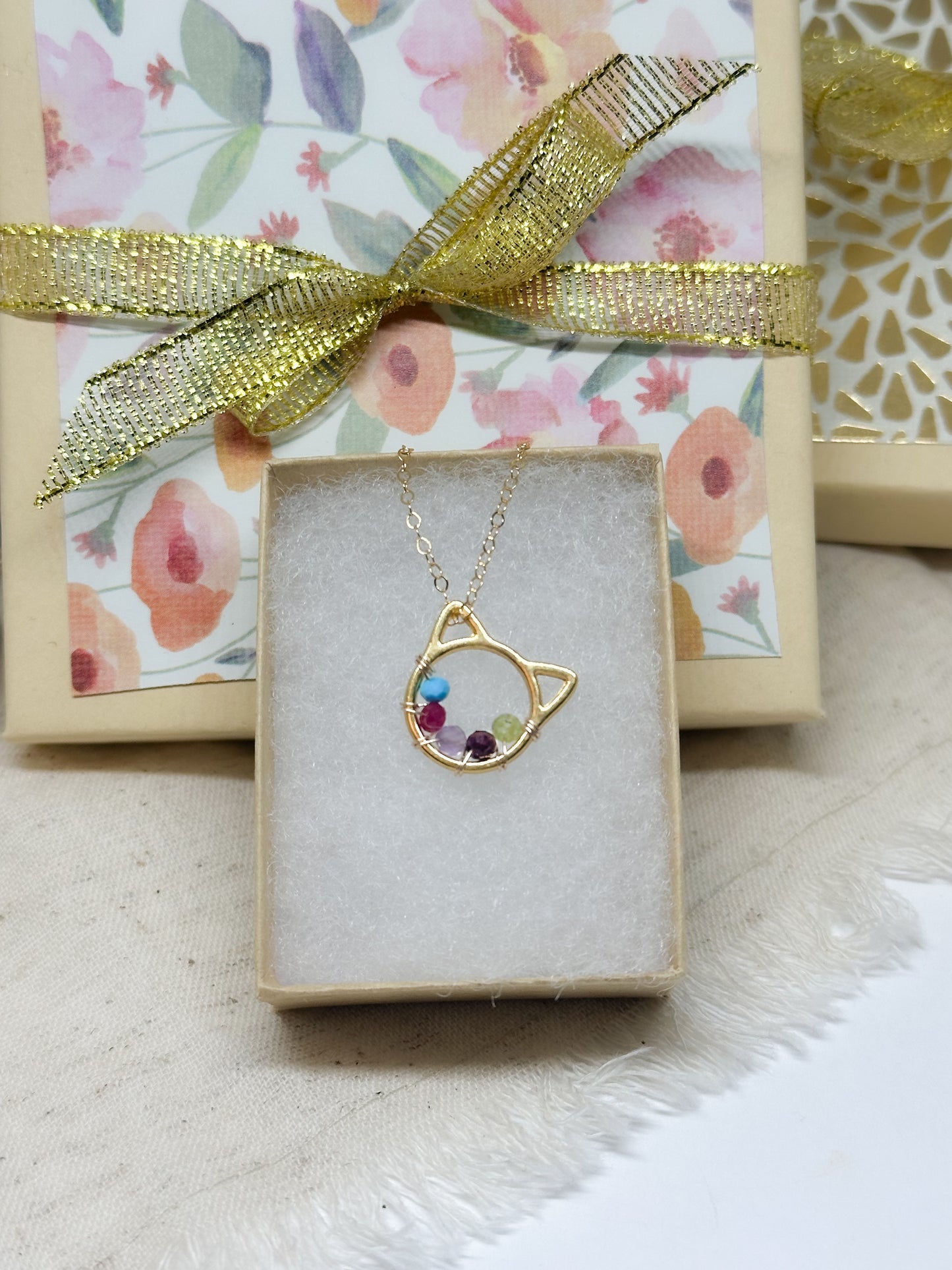Cat family birthstone necklace