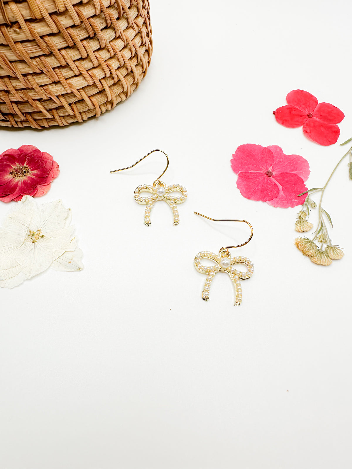 Gold bow earrings (with pearls!)