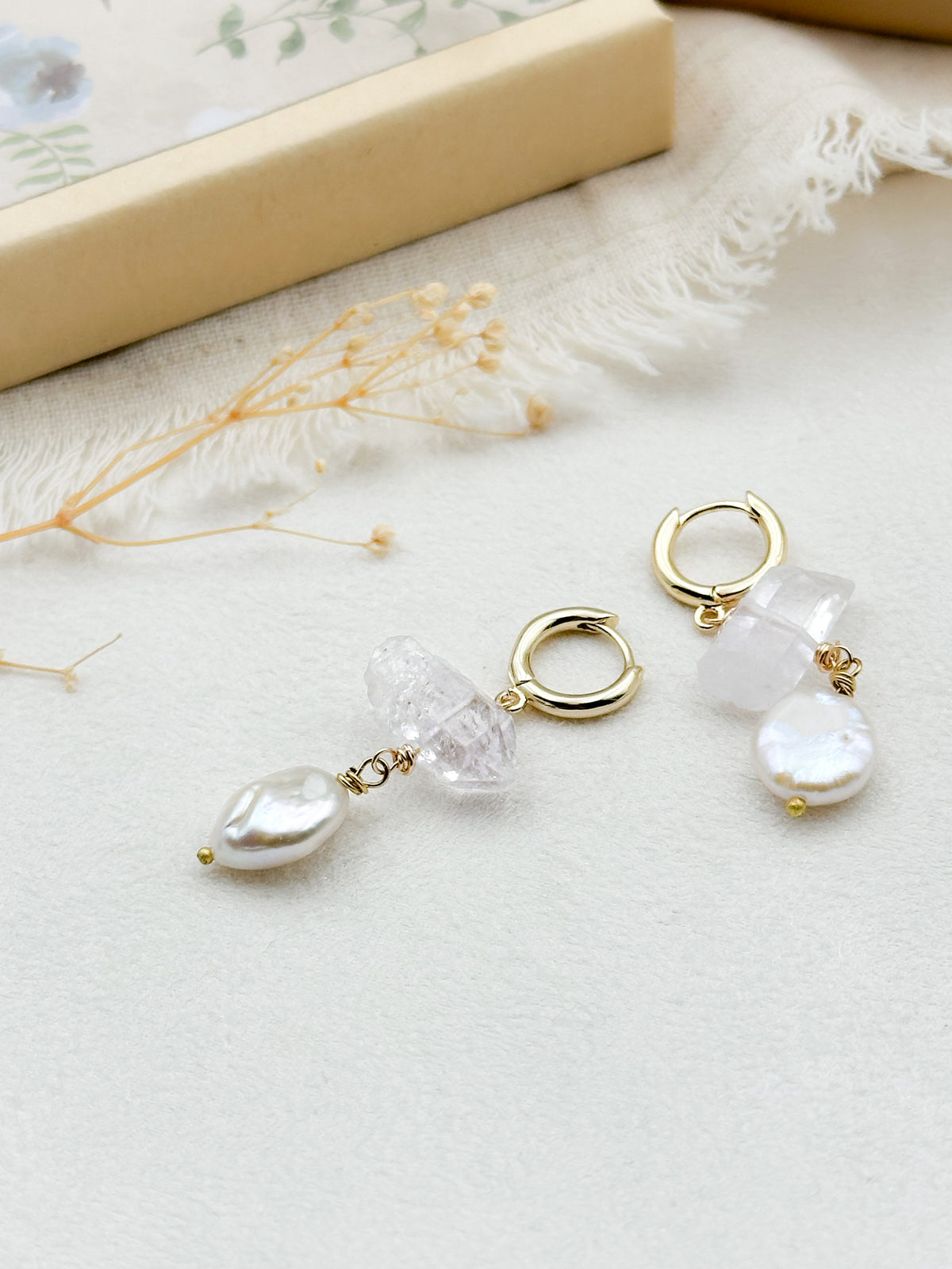 Crystal and pearl huggie earrings