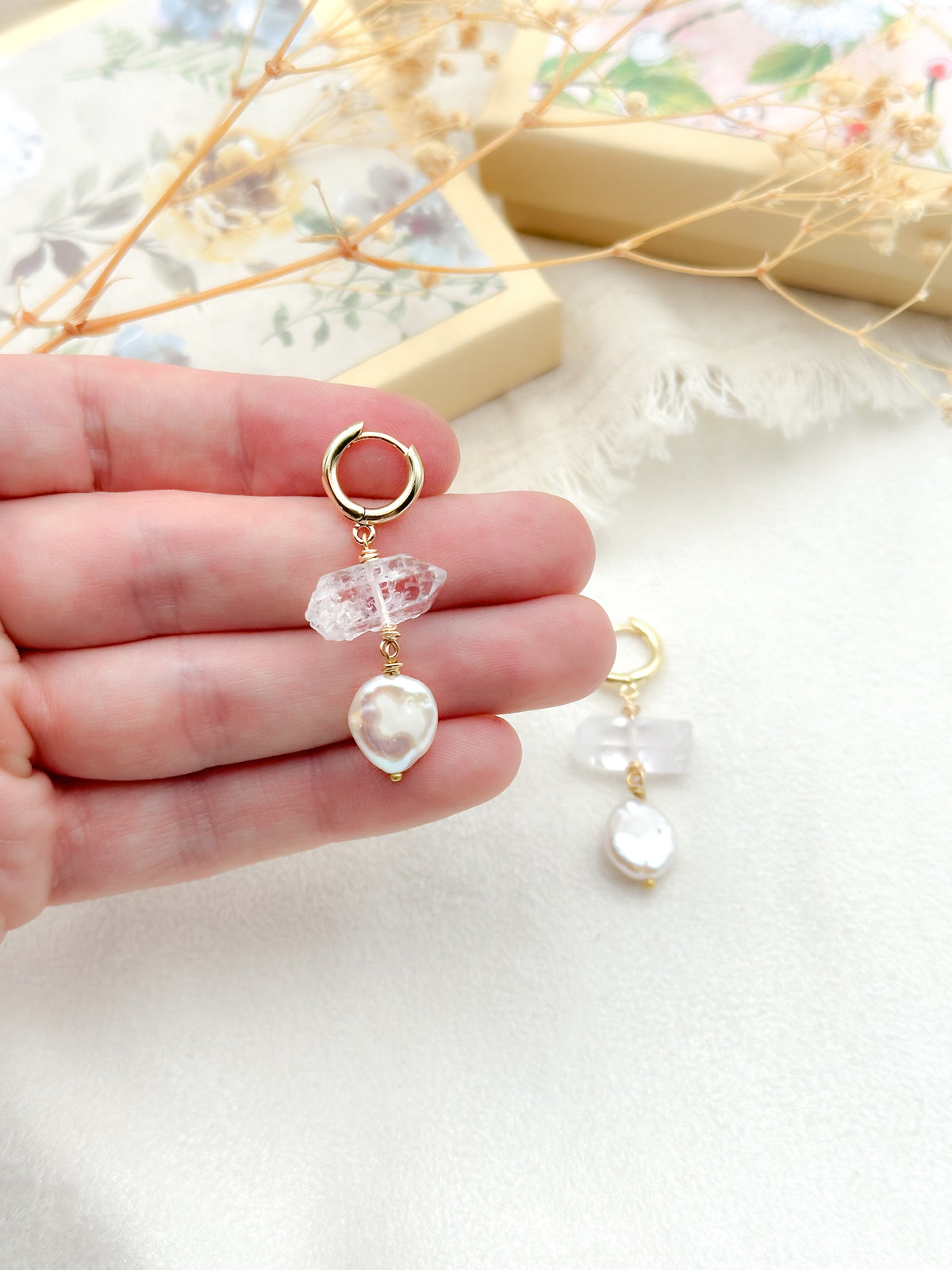 Crystal and pearl huggie earrings