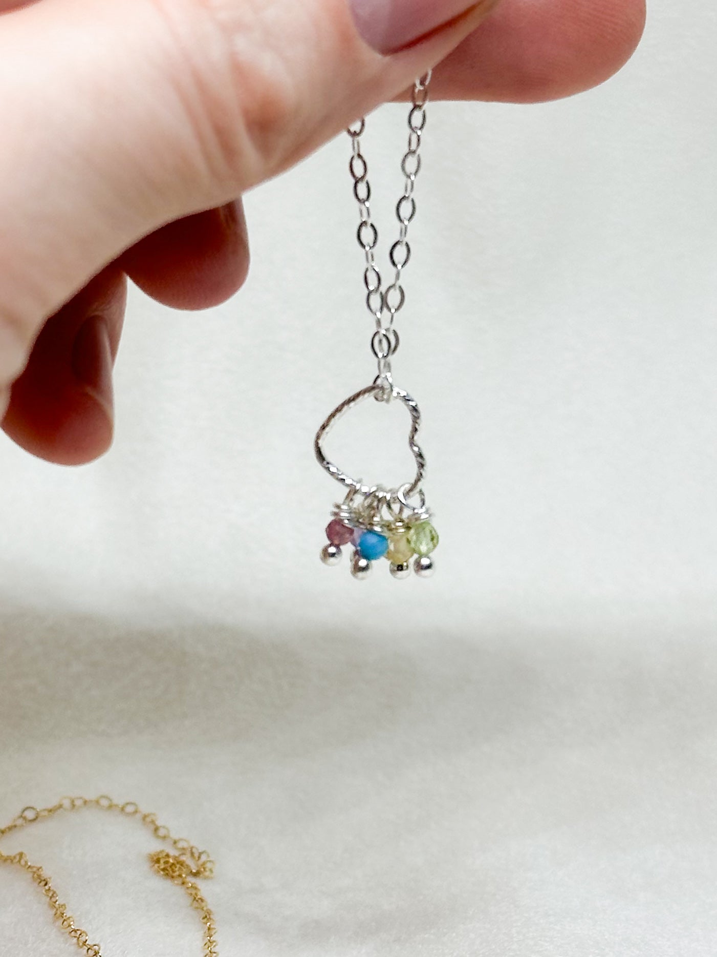 Valentine's Day Custom Heart Birthstone Necklace - circle drop