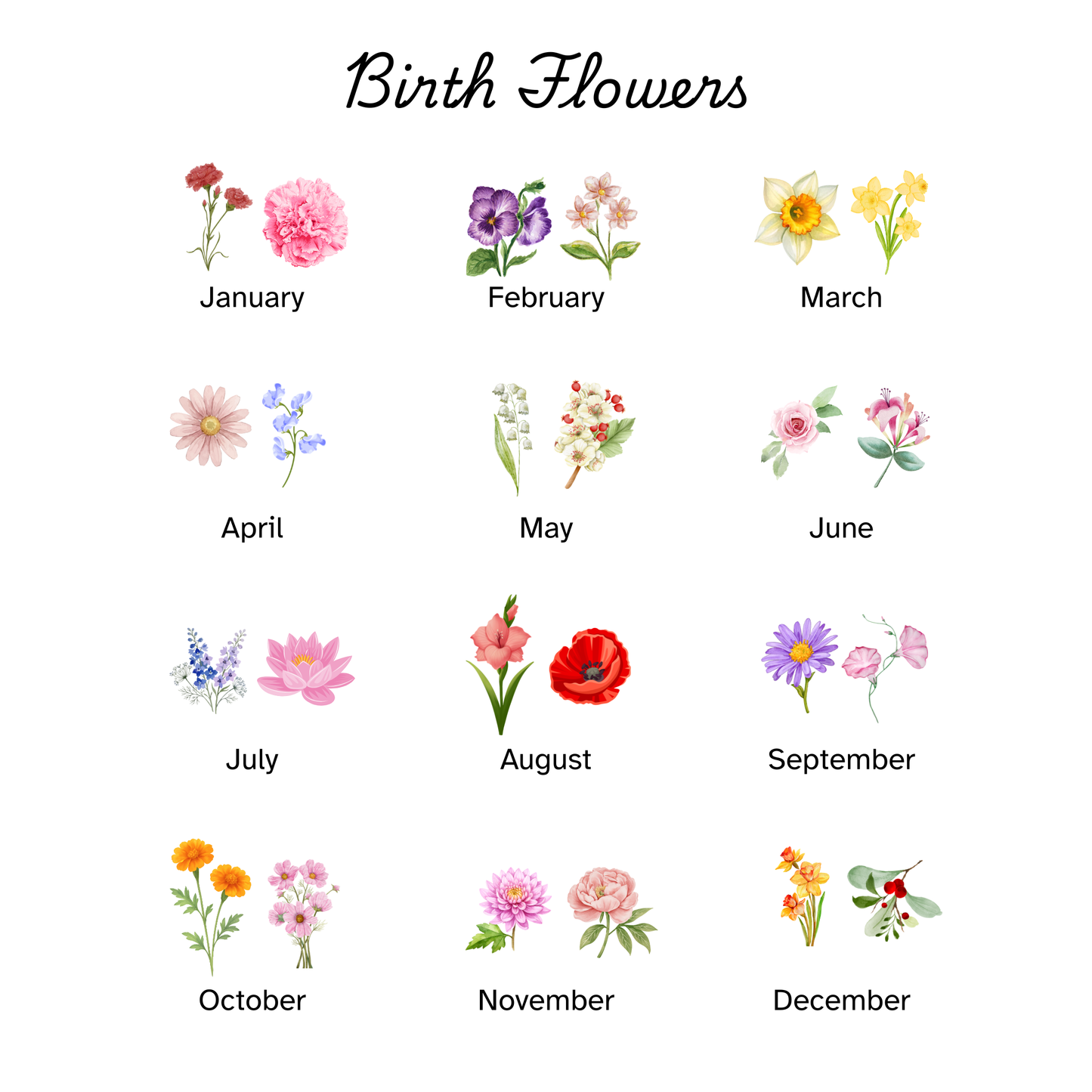 Birth flower hair pin - set of 2