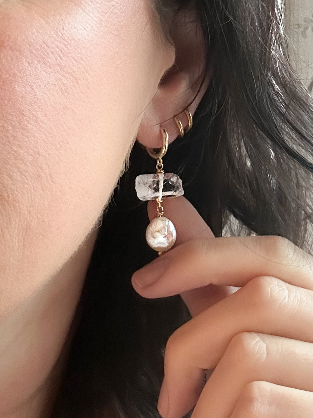 Crystal and pearl huggie earrings