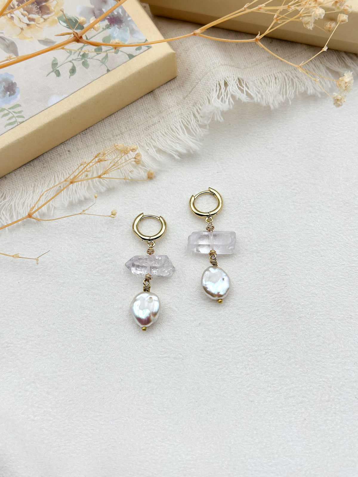 Crystal and pearl huggie earrings