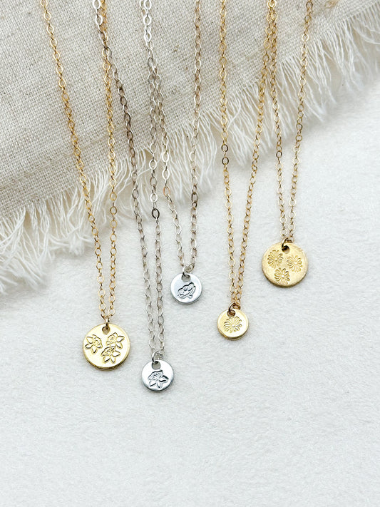 Family birth flower circle necklace