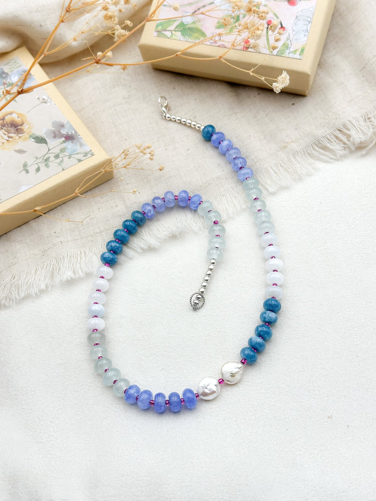 Blue gemstone necklace - handmade summer jewelry