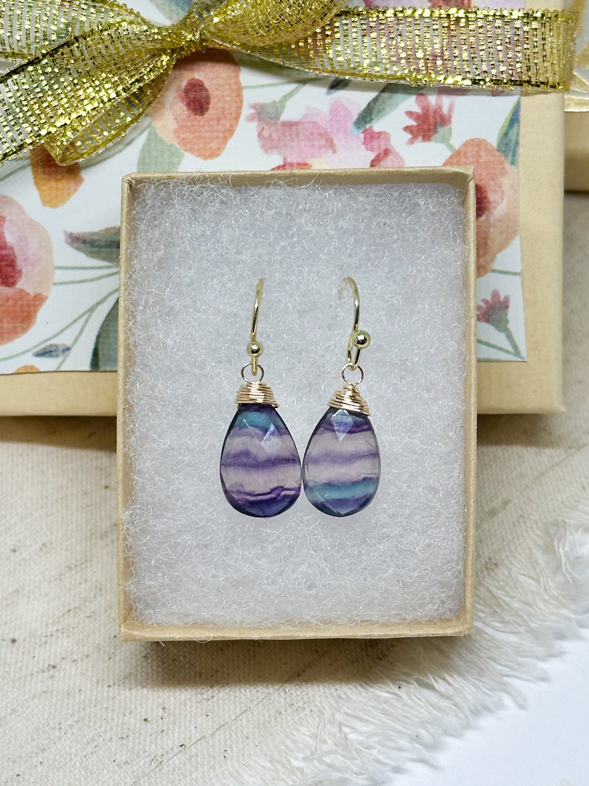 Green and purple fluorite earrings