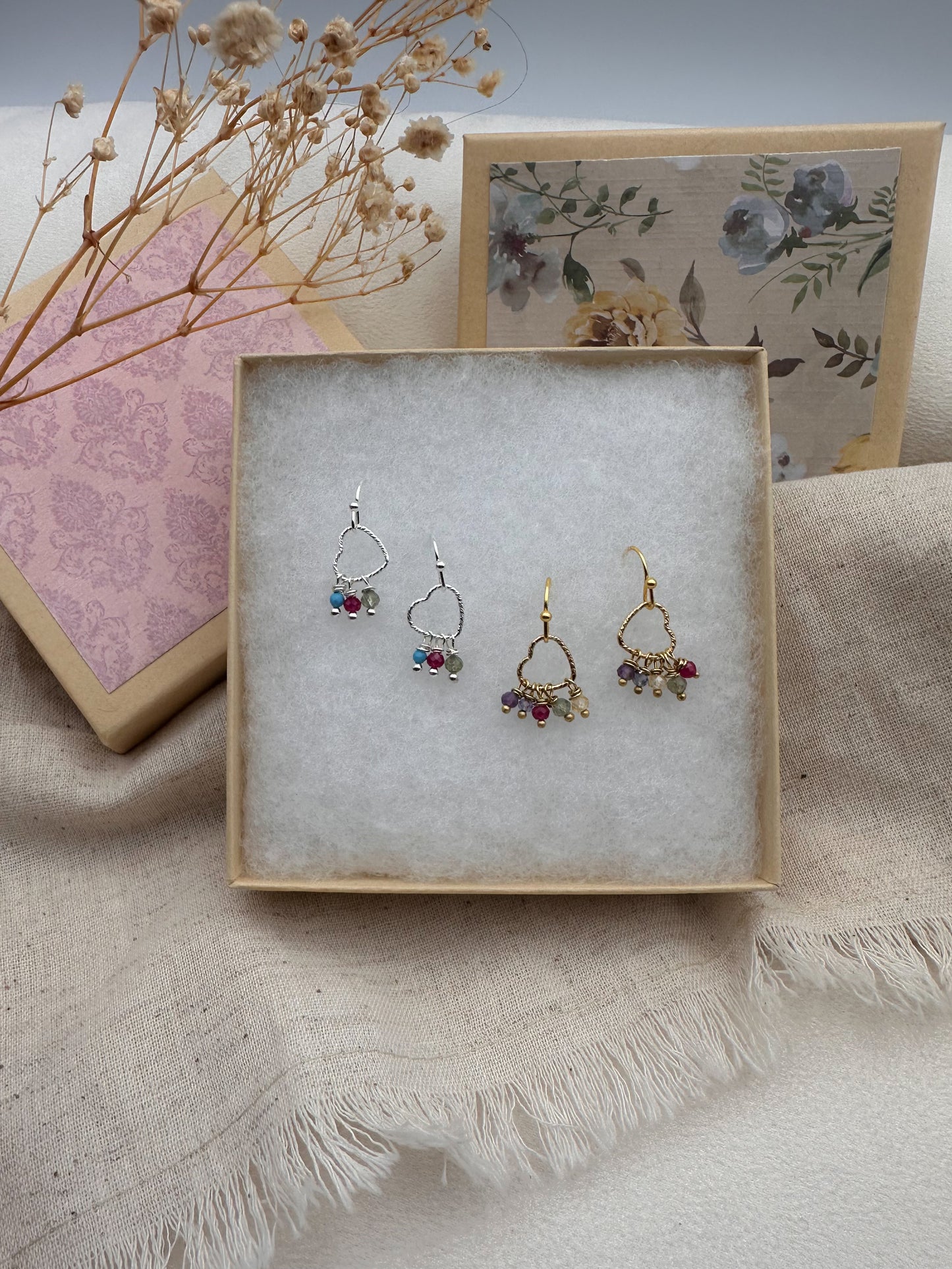 Family birthstone heart earrings