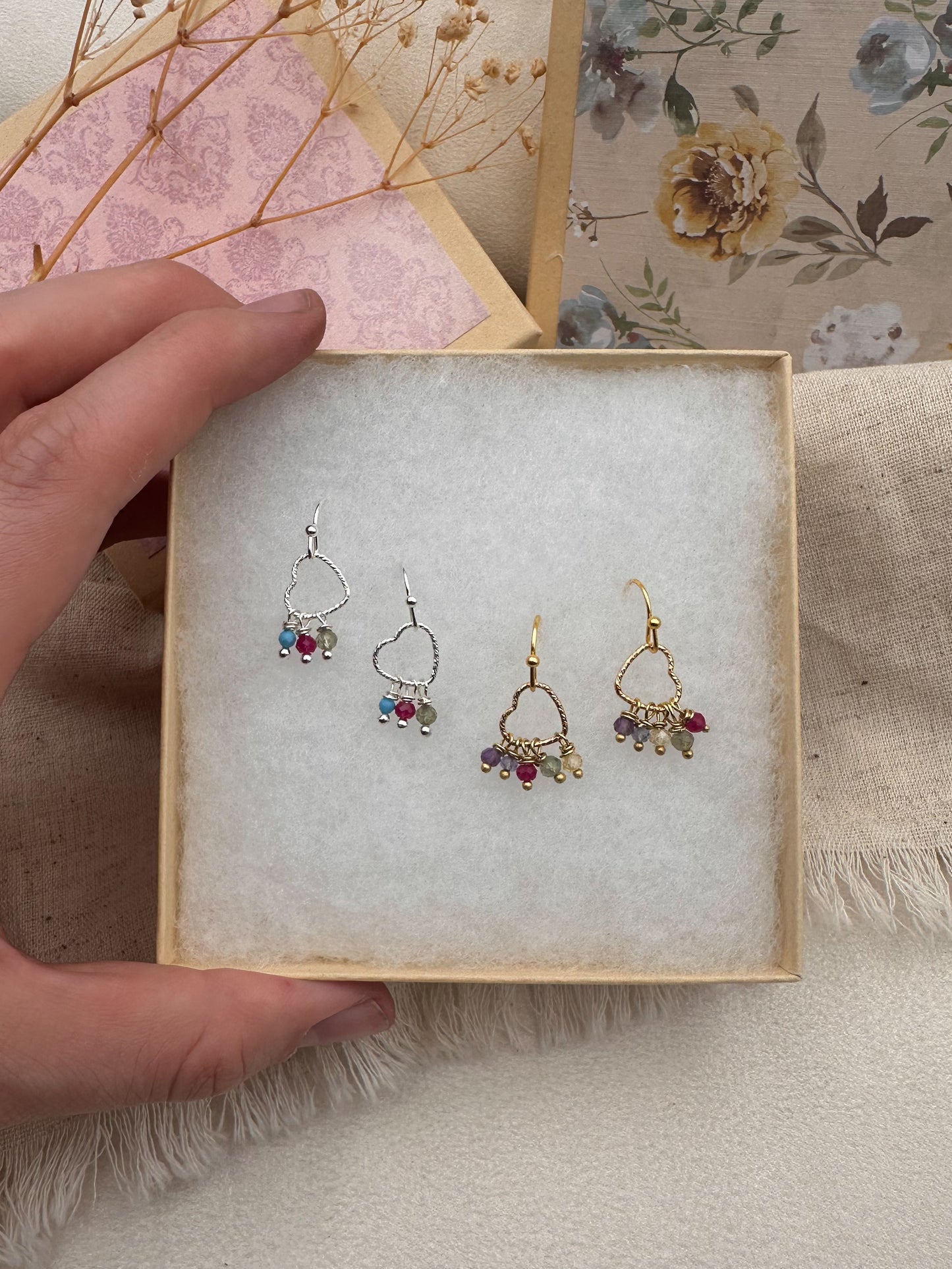 Family birthstone heart earrings