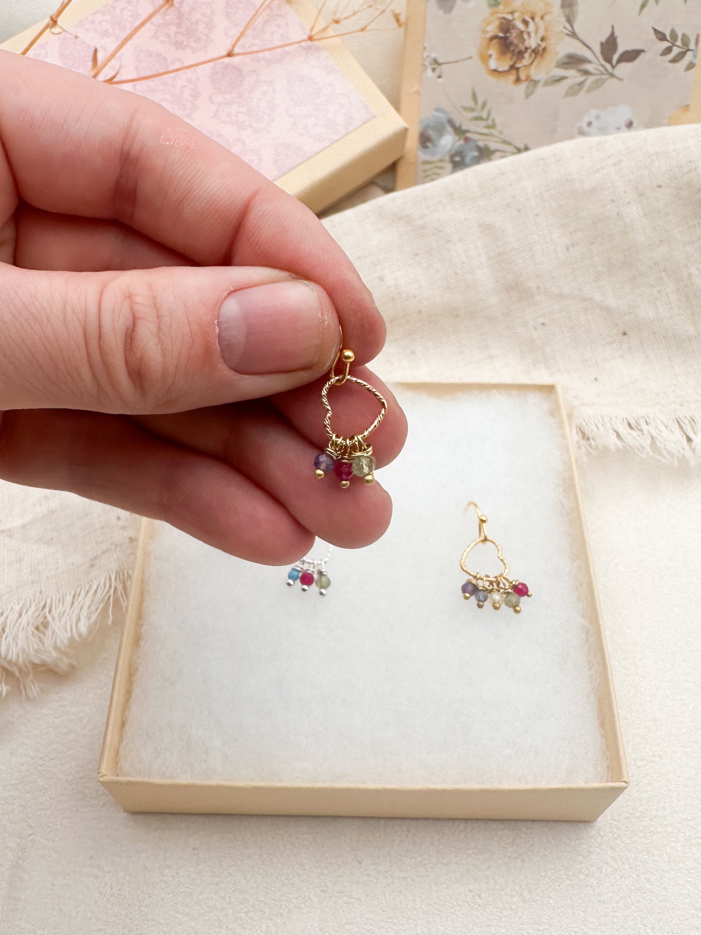 Family birthstone heart earrings