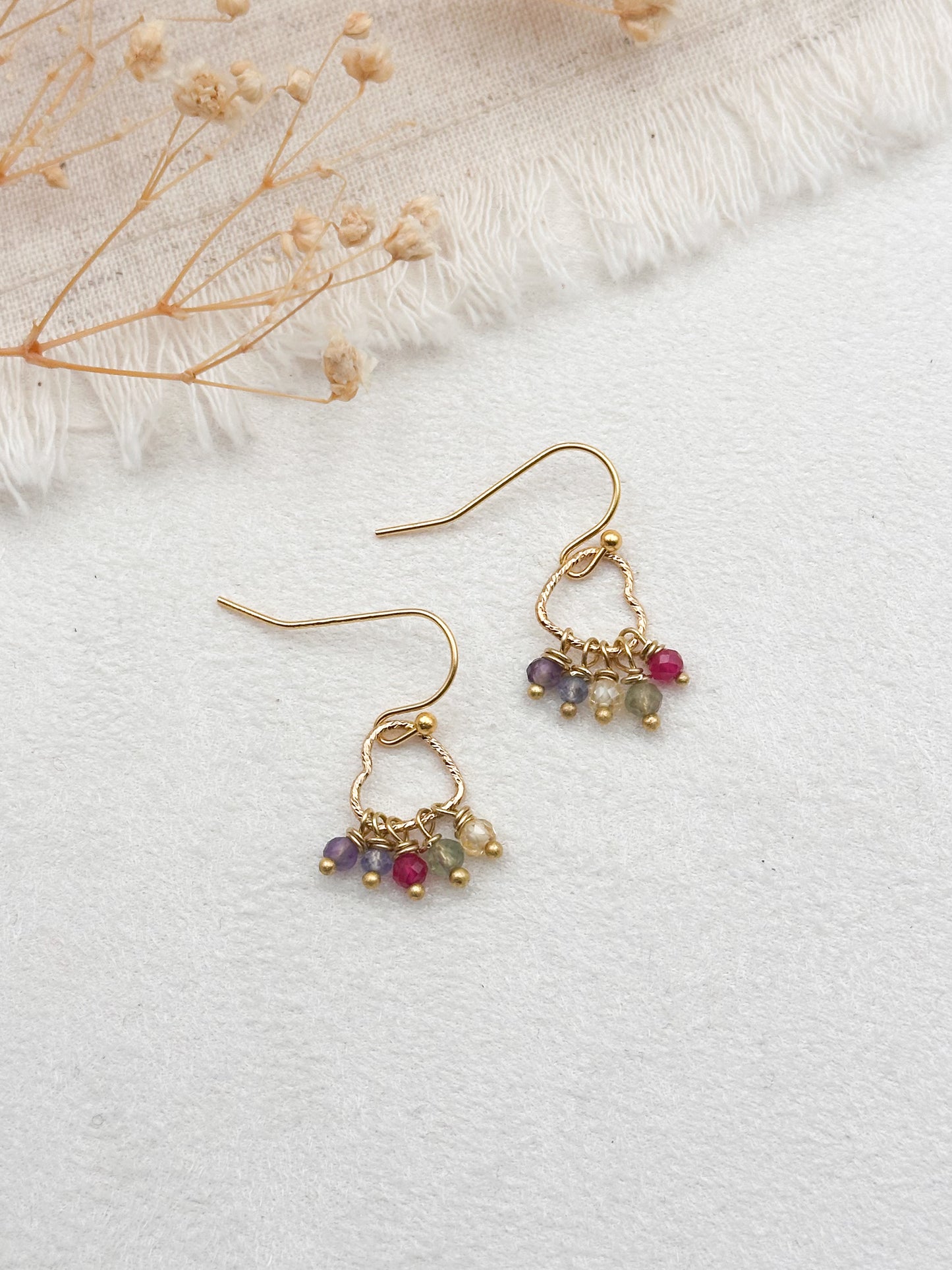 Family birthstone heart earrings