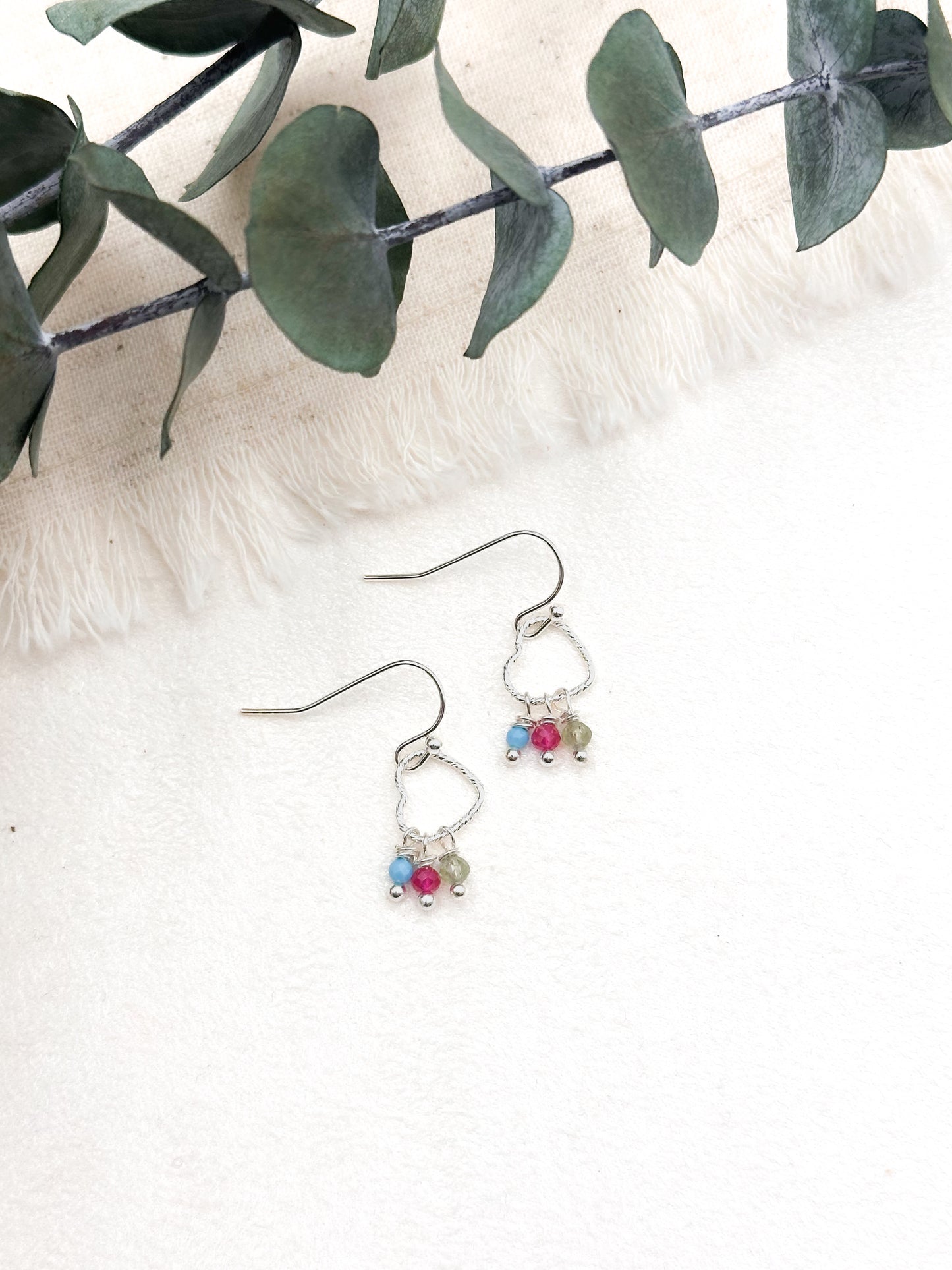Family birthstone heart earrings