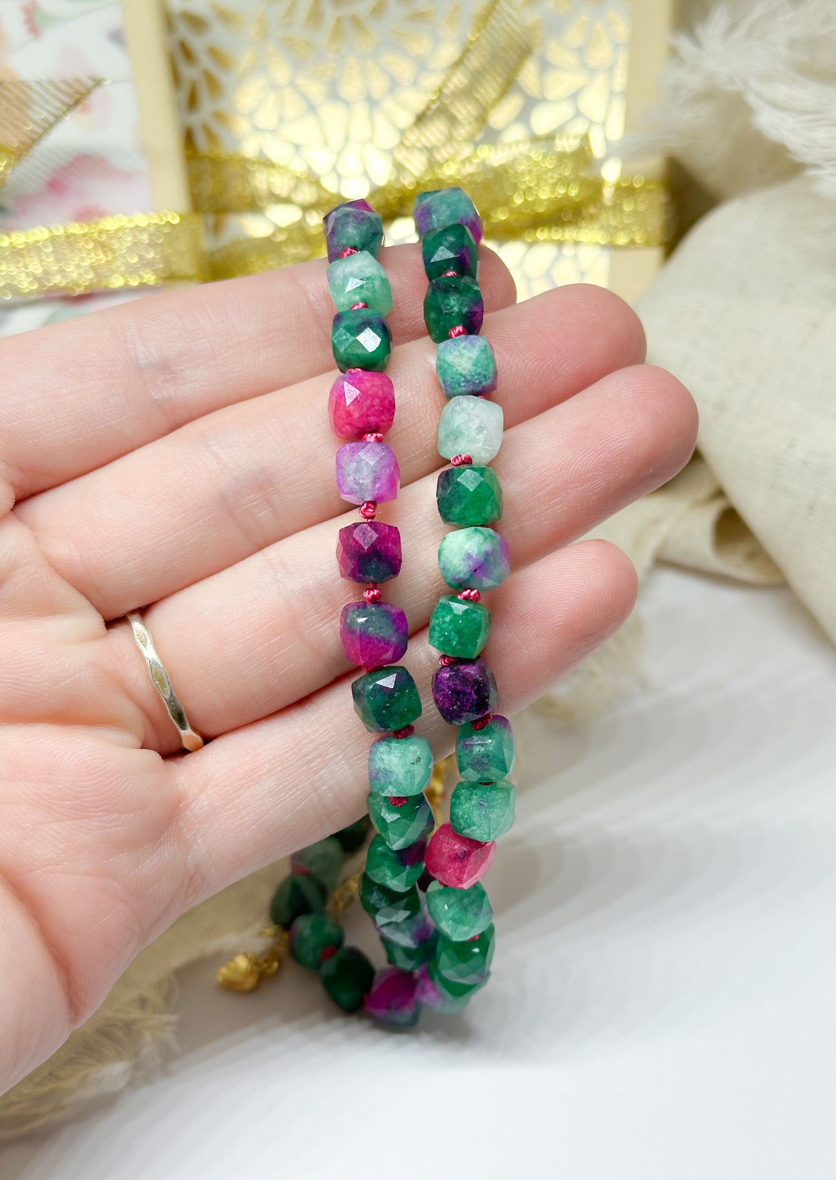 Pink & green gemstone necklace