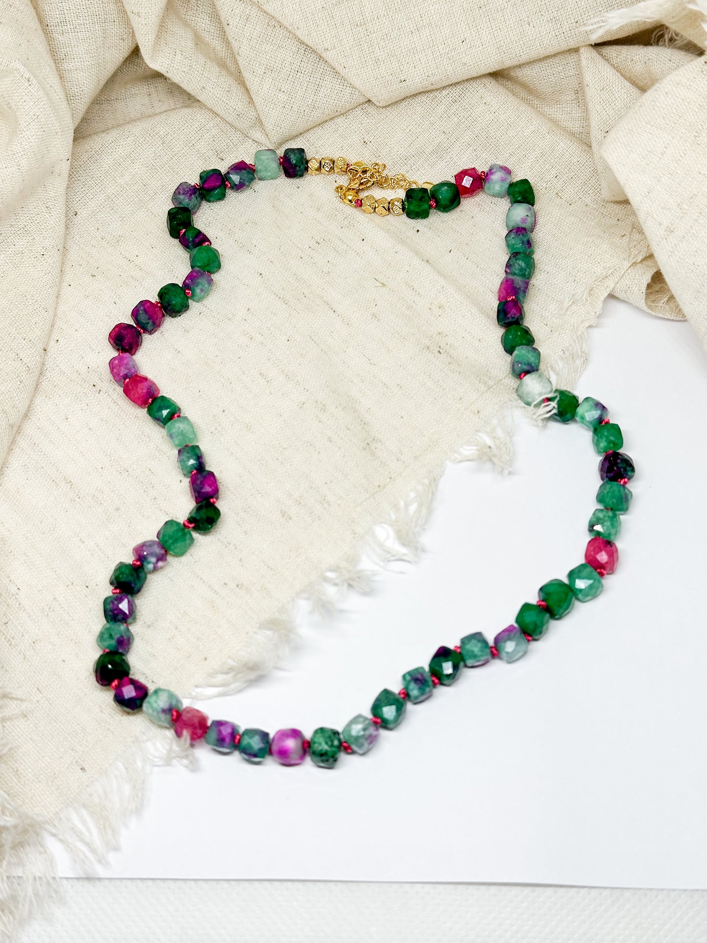 Pink & green gemstone necklace