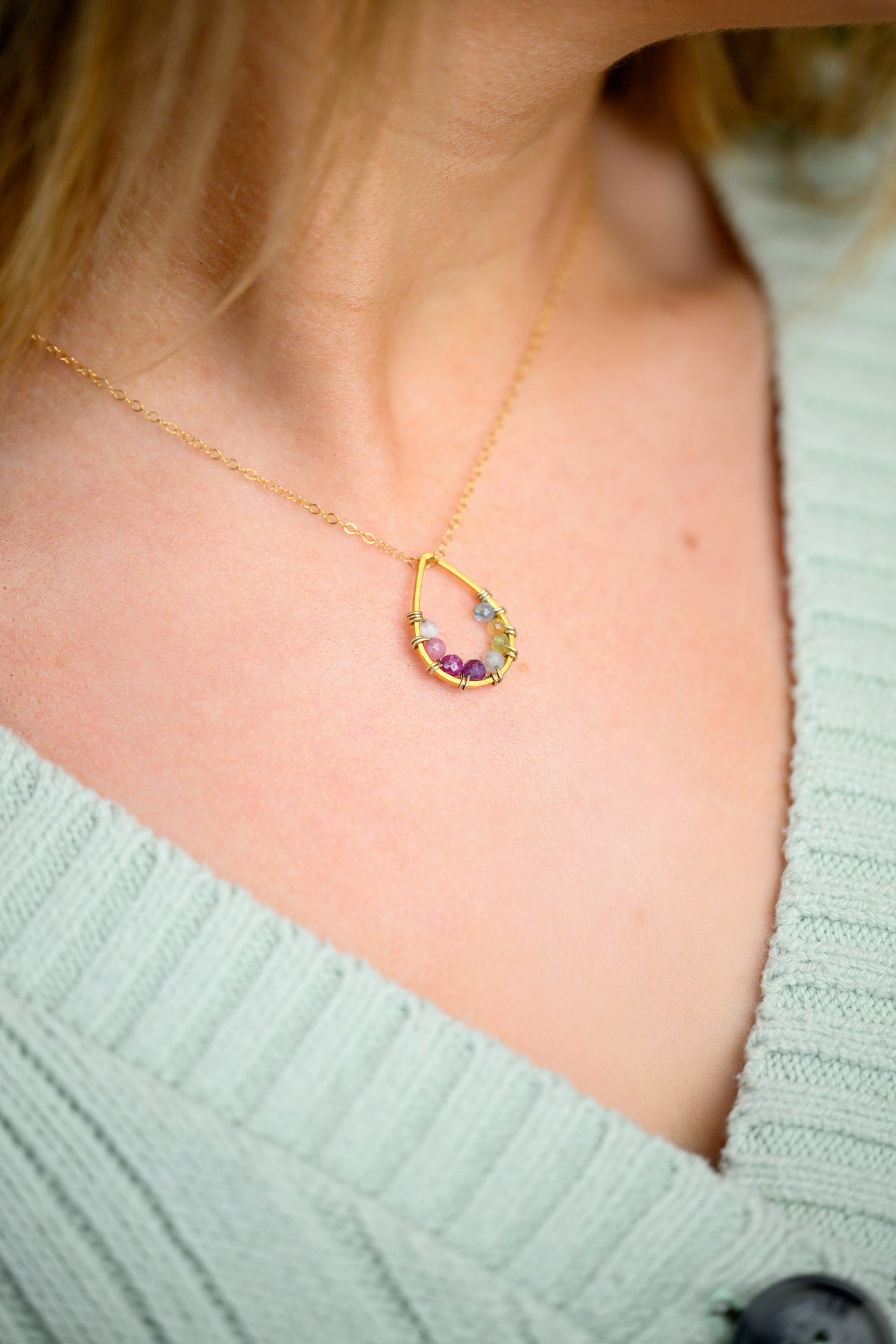 Valentine's Day Custom Birthstone Necklace - teardrop