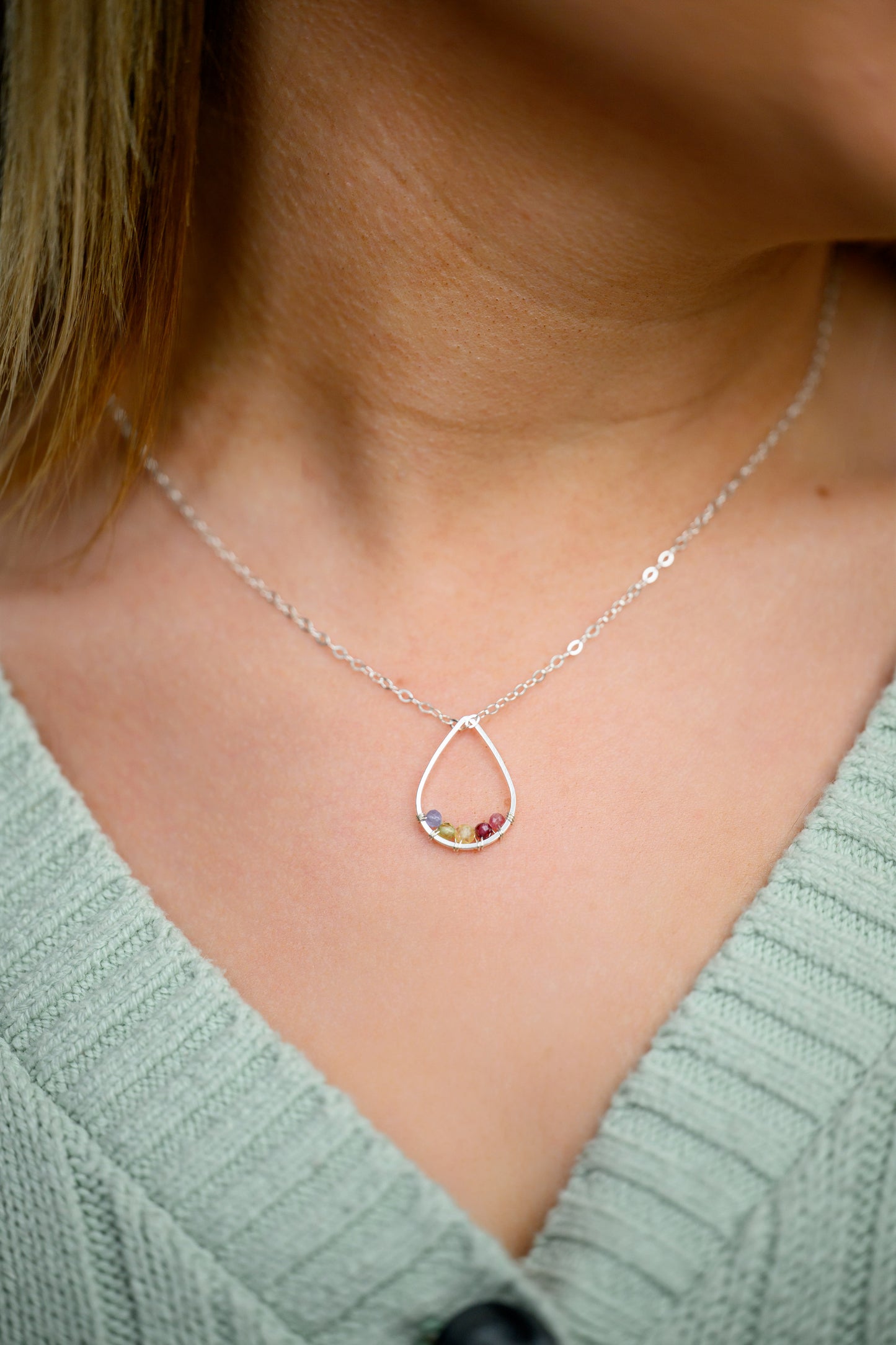 Valentine's Day Custom Birthstone Necklace - teardrop